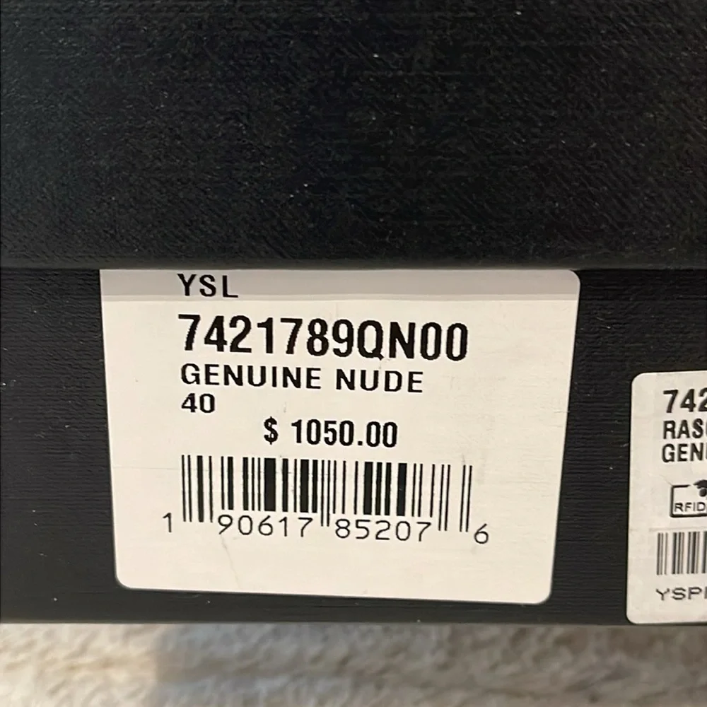 Saint Laurent Women's Tan Heels with Black Rose Detail - Picture 10 of 10